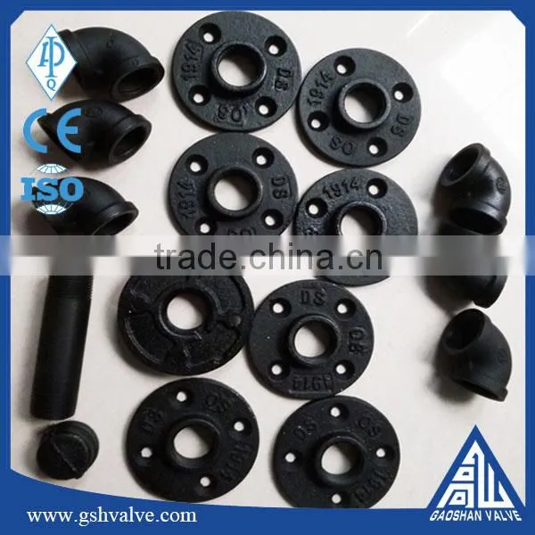 Black Malleable Cast Iron Pipe Fittings Floor Flanges and Elbow Tees photo-2