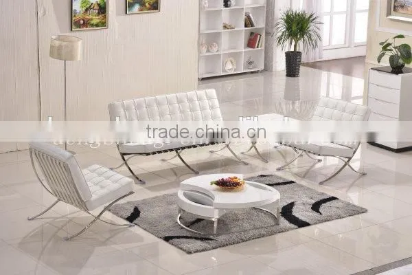 Mid Century Modern Classic Barcelona Style Replica Lounge Chair&Ottoman With PU or White Leather and Stainless Steel Frame photo-5
