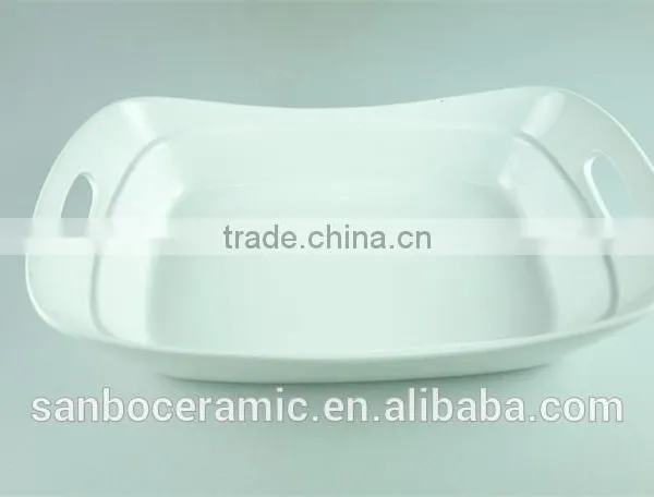 White Ceramic Baking Dish Rectangular Unique Shape Set 2 Hotel / Restaurant Large Bakeware Set photo-5