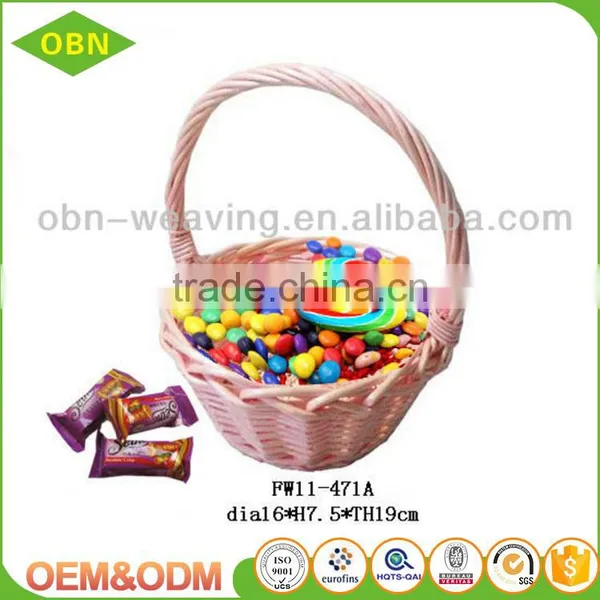 China Supplier Fashion Durable Lovely Girl Small Cheap Pink Decor Wicker Hanging Flower Basket for Wedding photo-3