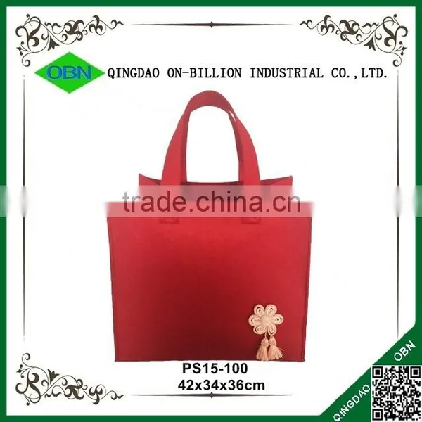 Large Collapsible Tote Cheap Red Handmade Felt Bag photo-2