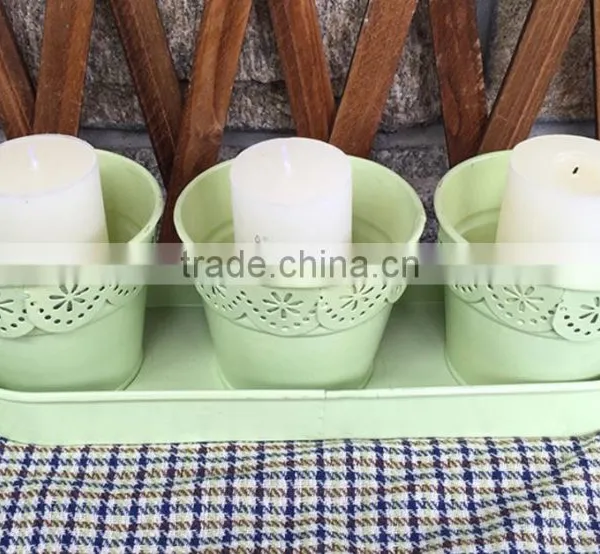 3 in 1 Country Style Home Decor Metal Pot With Tray for Artificial Flower photo-2