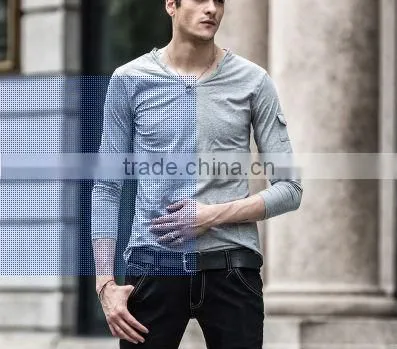 Cotton Mans V-neck T-shirt From China photo-3