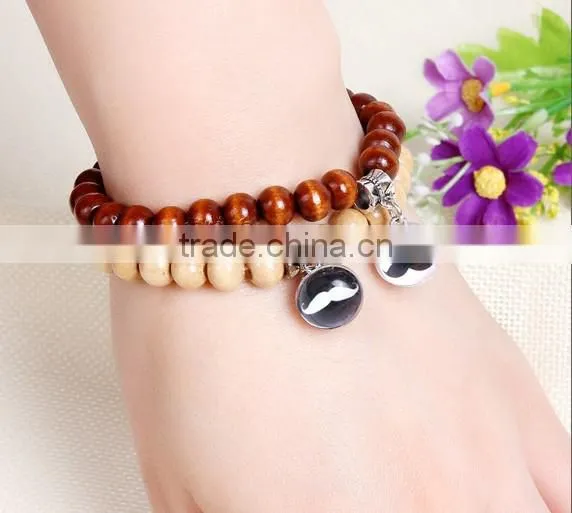 Customized UK Flag Glass Dome Charm Wood Bracelets Jewelry photo-4