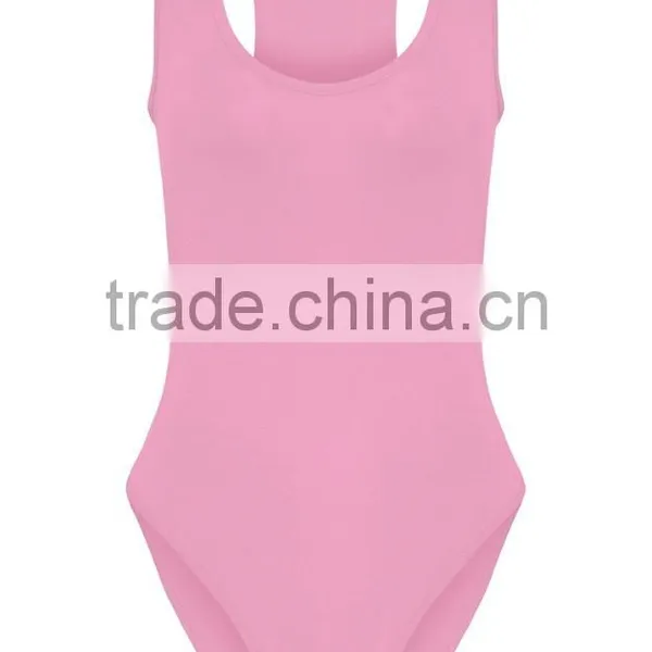 Light Pink Women Basic Bodysuit With Racer Back Bodybuilding Elastic Plain Jumpsuit photo-4