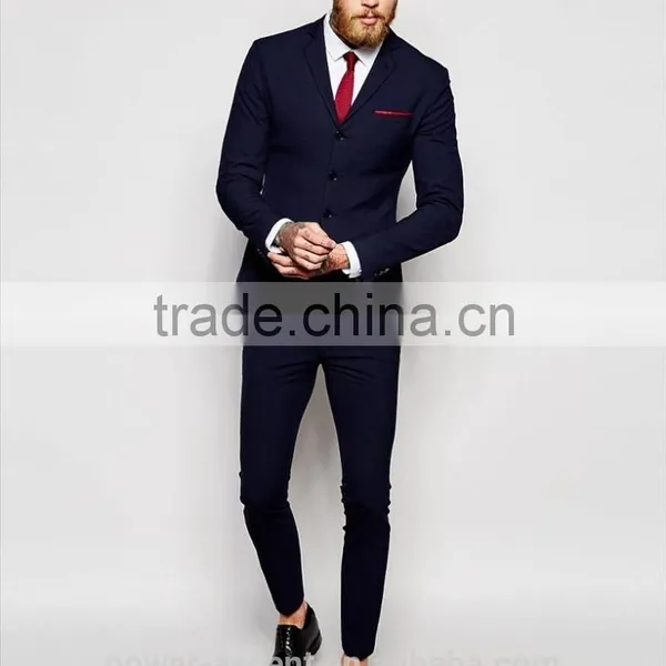 2016 Men's New Designer Super Skinny Four Bottons Navy Suit Jacket photo-3
