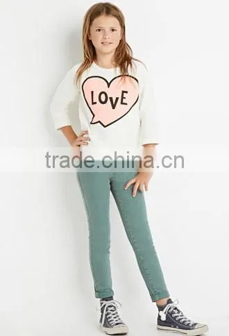 2017 Cheap Plain Alphabetic Love O-neck Kids Long Sleeve Slim T-shirt OEM Service Plain Dyed photo-3