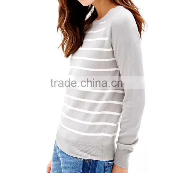 Long Sleeve Rib Knitted Striped Soft Latest Sweater Designs for Woman photo-2