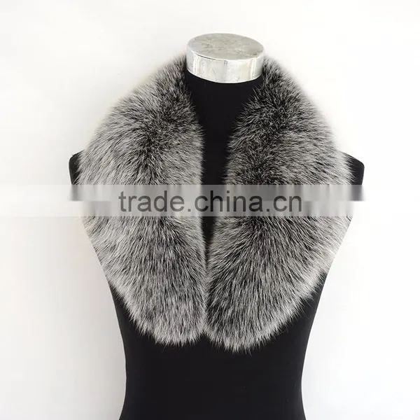Myfur Women Cotton Padded Coat Dyed Blue Fox Fur Collar in Grey Color photo-2