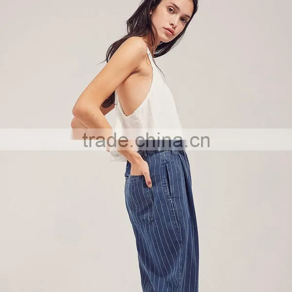 Navy Striped Loose Fit Casual Fashion Harem Pants for Women photo-5