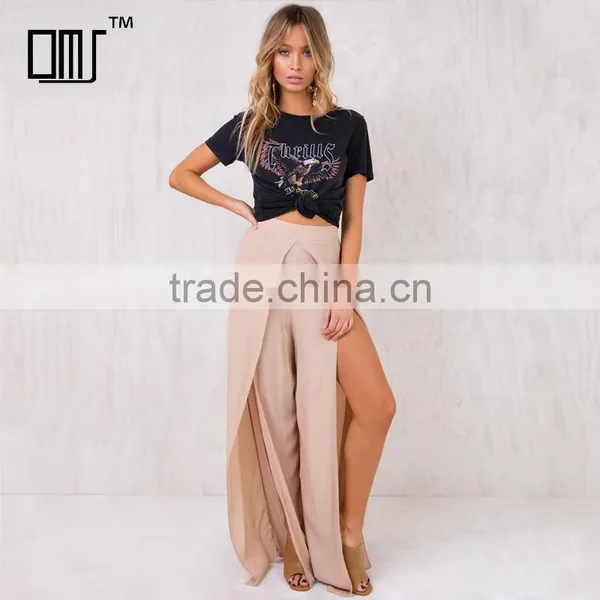 High Rise Split Wide Leg Pants for Women New Fashion Lady's Clothes