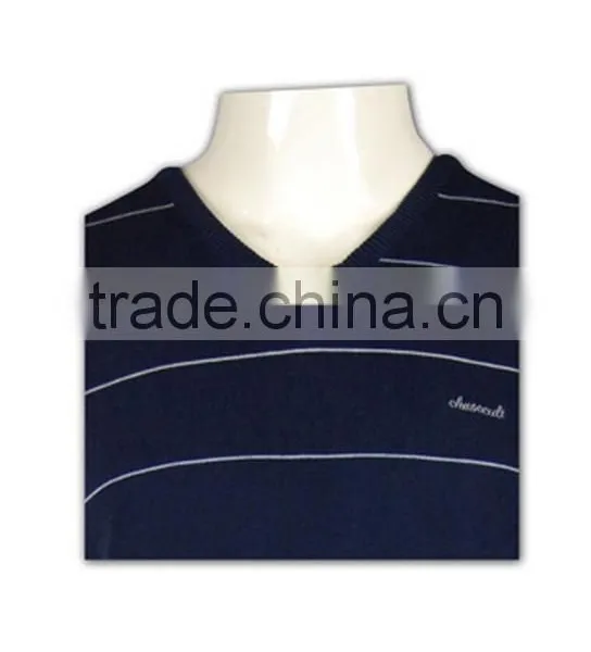 ISO9001/BSCI Manufature Embroidery Navy Blue Sleeveless Striped Sweater Vest photo-3