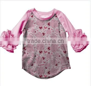 Wholesale Girls Valentine's Day 3/4 Sleeve Ruffle Raglan Baby Icing Ruffle Top photo-3