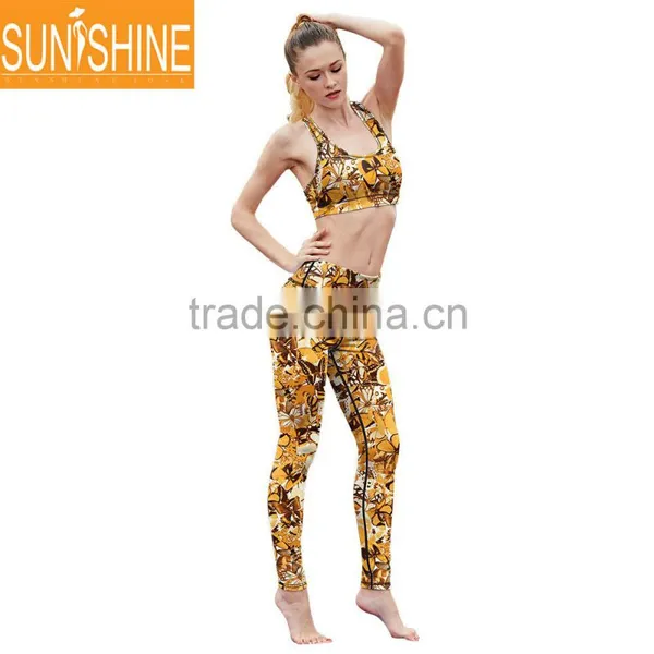 OEM Design And Brand Fitness Wear Butterfly Polyester Women Yoga Clothes Sets photo-3