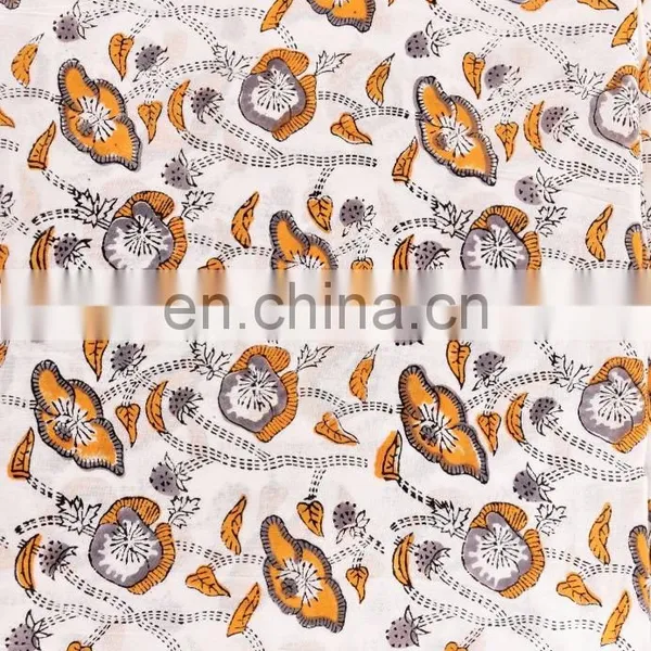 Indian 2017 Floral Design Hand Block Print Fabric Crafting For Dress Beautiful Running Cotton Fabric By Meter photo-2