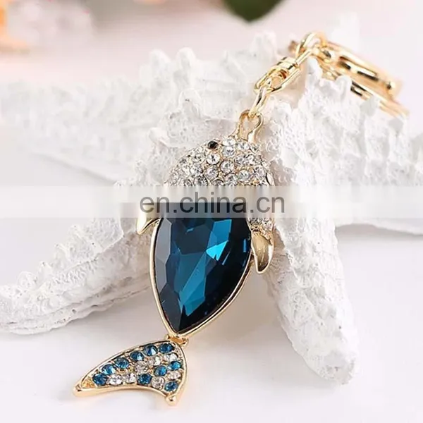 Gold Plated Alloy Metal Shine Crystal Fish Custom Keychain photo-3