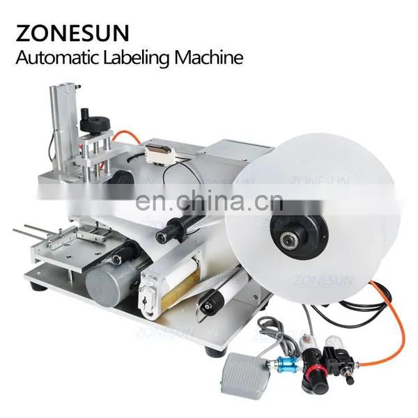 ZONESUN TB-60 Tabletop Semi Automatic Round Bottle Labeling Machine Adhesive Sticker Glass Jar Plastic Flat Labeling Machine photo-4