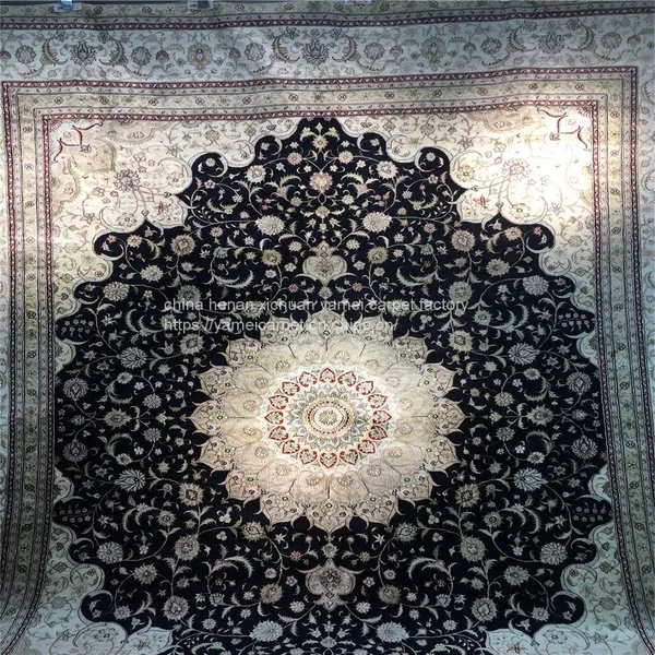 9x12ft Dark Mblue Handmade Silk Persian Carpet for Sitting Room and Meeting Room photo-3
