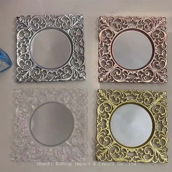 Luxury Party Decorative Supplies 12 Inch Square Silver Reef Mirror Plastic Charger Plates For Wedding Event photo-4