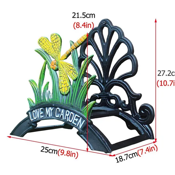 Cast Iron Hose Holder Water Pipe Rack Stand Color Painted Dragonflies Pattern Villa/Porch/Lawn Fence Decor photo-2