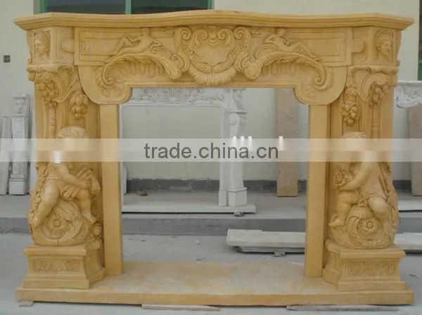Western Style Antique Indoor Egypt Yellow Marble Fireplaces photo-3