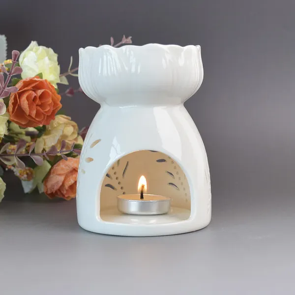 Ceramic Hollow Essential Tealight Candle Holder Aroma Incense Essential Oil Burner Ceramic Wax Melt Burner for SPA Aromatherapy