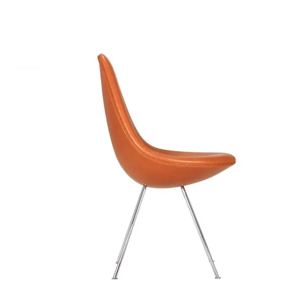 Drop Chair Arne Jacobsen 1958 Replica, Mid‑Century Modern Leather Upholstered Dining Chair With Chrome Wire Legs for Home Hotel Cafe photo-3