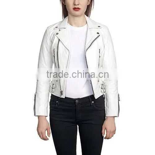Classic British Style Womens Leather Motorcycle Jacket photo-4