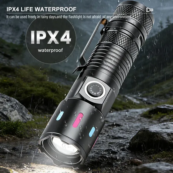 30W LED Long Range Tactical Flashlight with Pen Clip Rechargeable Aluminum Alloy 600m Beam Type-C USB Charging Camping Use