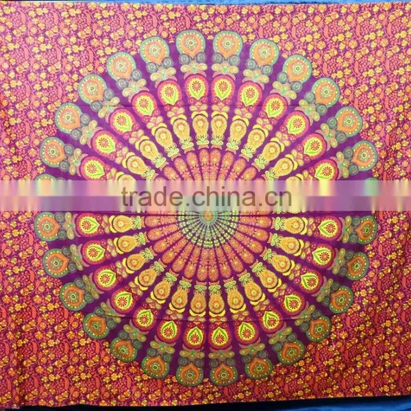 Traditional Bohemian Hippie Cotton Bedsheet Ethnic Beach Throw Custom Printed Mandala Tapestry photo-6