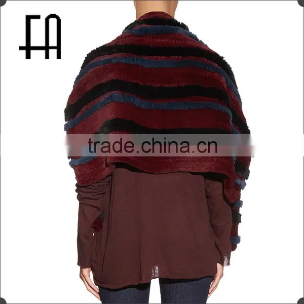 Factory Direct Wholesale Price Lady's Stripe Rabbit Knitted Fur Stole /fur Stole photo-3