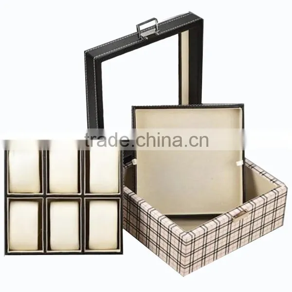 Luxury Wooden 6 Slots Empty Watch Gift Boxes With Window Lid.