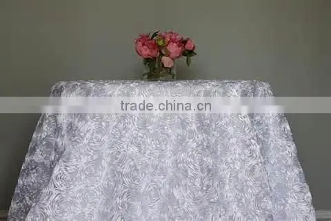 Superb Hot-sell Unique Round Satin Rosette Fabric Table Cloth for Wedding photo-3