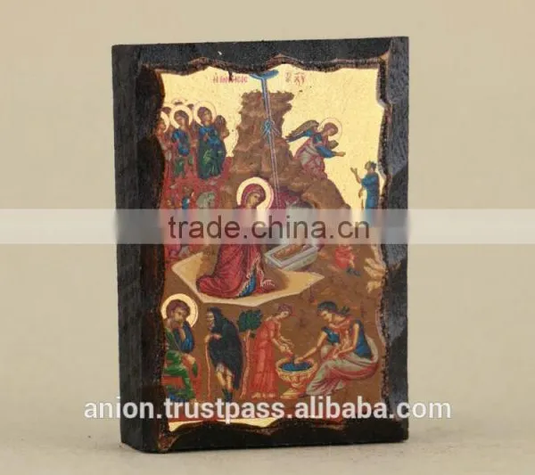 Greek & Russian Orthodox Wooden Icon. Jesus Birth. Small Size. photo-3