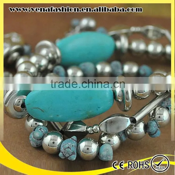 Boho Style Silver Turquoise Bracelet Chunky Alloy Bracelet photo-2