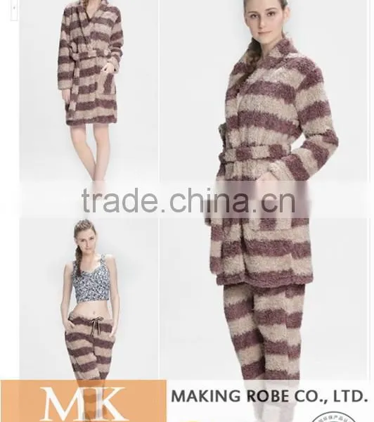 High Water Absorbency Women Fleece Stripe Robe /Bathrobe photo-5
