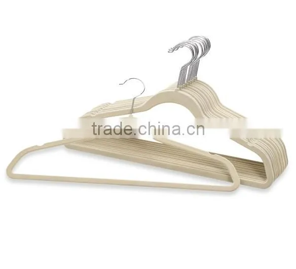Beige Flocked Suit Hanger With U Notches