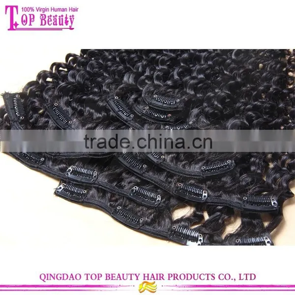 Wholesale Unprocessed High Quality 100% Virgin Indian Deep Curly Hair Clip in Extensions photo-6