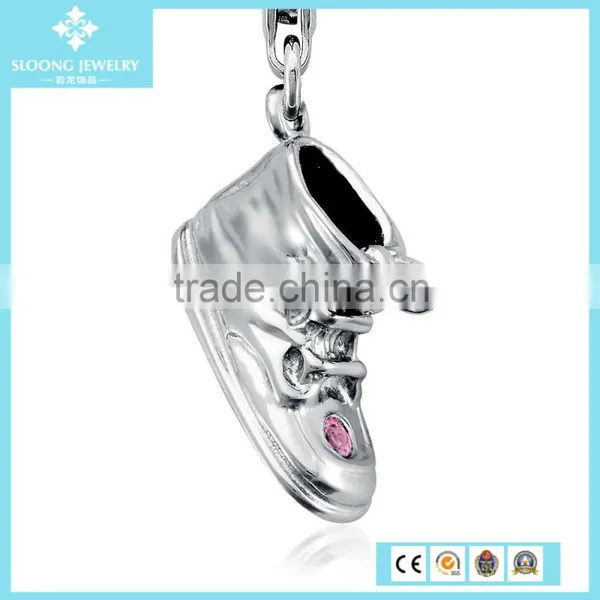 Engraveable Pink Sapphire Baby Shoe Charm in Sterling Silver photo-2