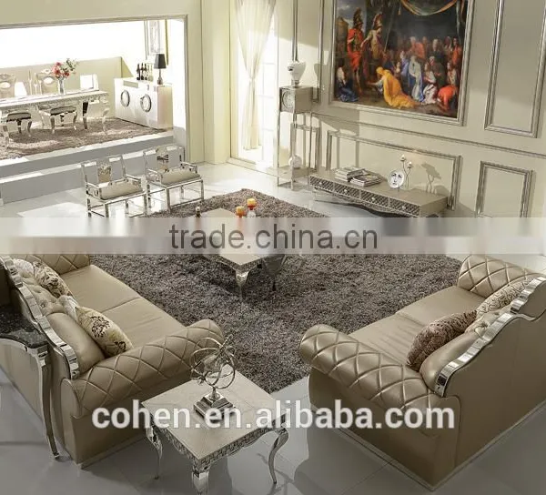 Luxury Leather Sofa Stainless Steel Italian Genuine Leather Sofa SF017 photo-3