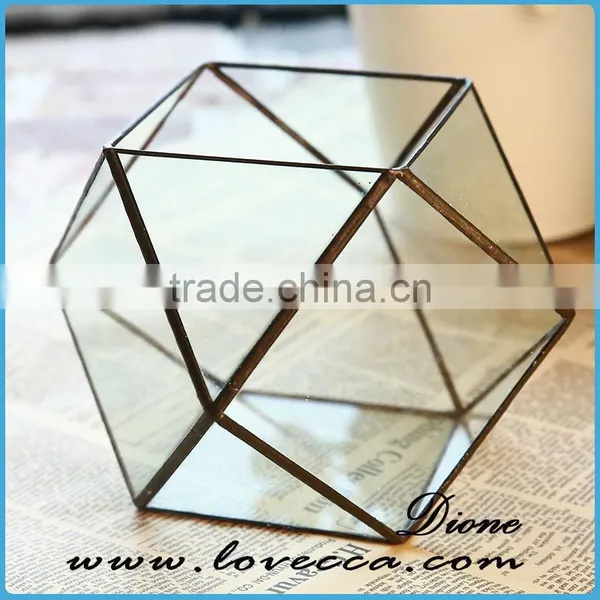 Decorate Wedding House Cube Geometric Glass Terrarium Wholesale Copper Vases photo-5