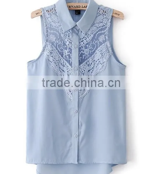 Sleeveless Lady Chiffon Blouse Tops Sexy Lace Blouse Tops for Woman photo-5