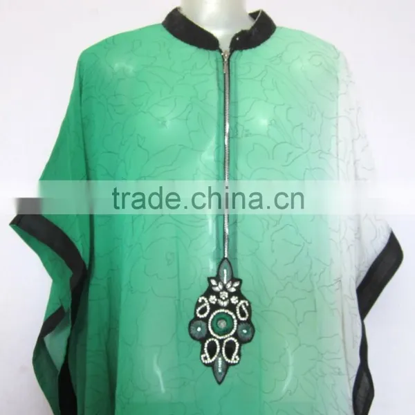 GREEN Georgette Shaded CAFTAN Kaftan Tunic Poncho Zip Cover up photo-3