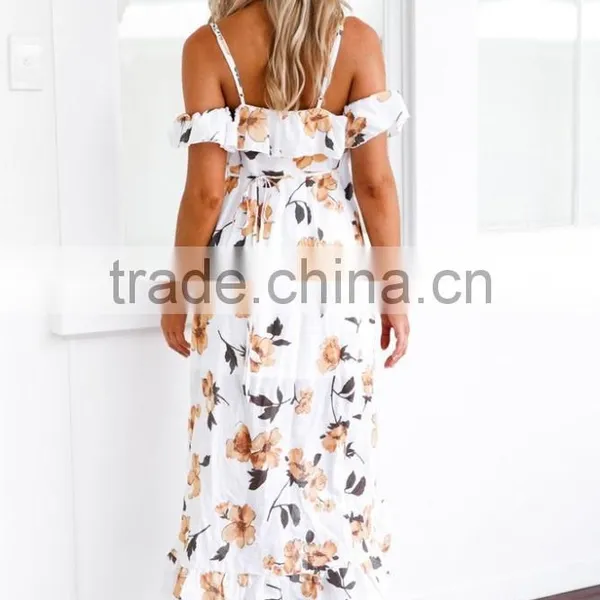 Sexy Women Summer Orange Dress Floral Print Long Casual Maxi Dresses photo-4