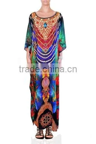 Latest New Digital Print Long Kaftans Colourful Long Digitally Printed Evening Beach Kaftan for Woman Visocse Chiffon Long Dress photo-4