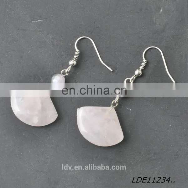Fashionable Simple Scalloped Pink Crystal Drop Earrings Natural Stone Jewelry photo-4