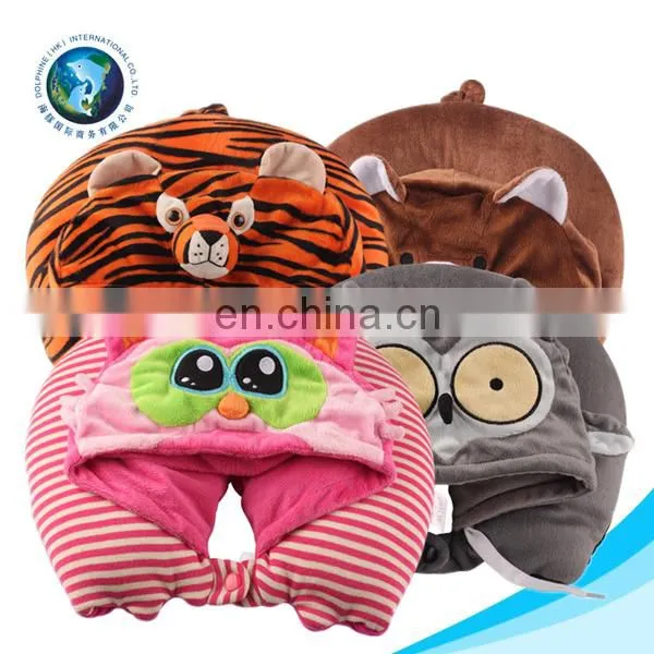 Various u Cushion Promotion u Shaped Neck Pillow With Hat Custom Cute Soft Plush Animal Design Rest Travel Neck Pillow photo-2