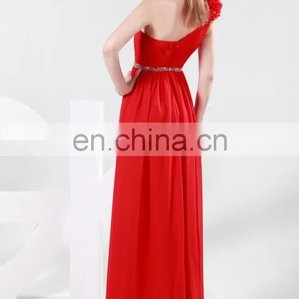 One Shoulder Flower Red Long Grace Karin Chiffon Bridesmaid Dress CL4411 photo-3