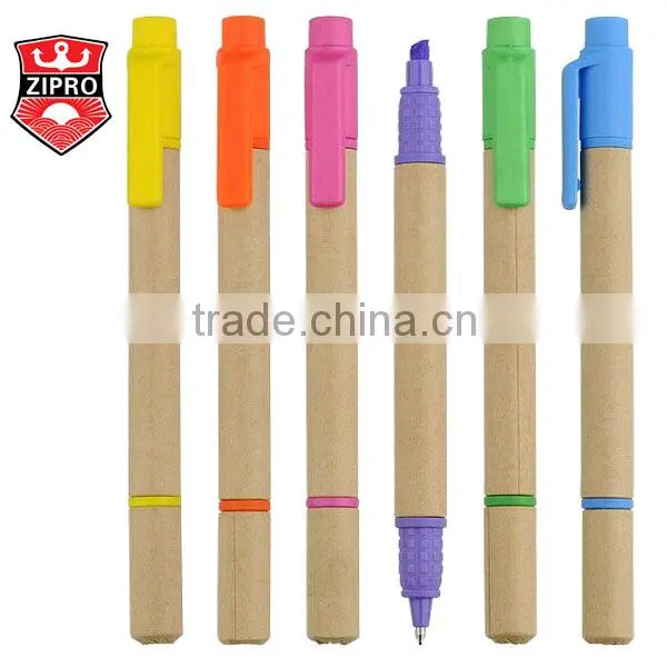 Two in One 2 in 1 Kraft Paper Pen Highlighter Ballpoint Pen