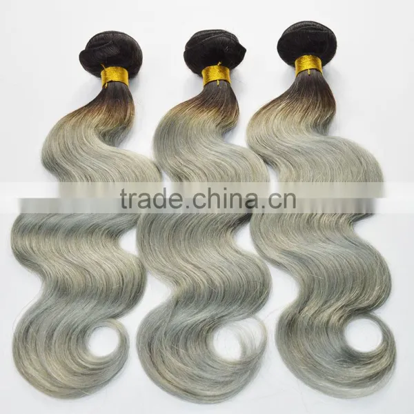 Body Wave Ombre Color Hair, Two Tone Silver Hair Extensions Grey Bulk Remy Hair in Stock photo-4